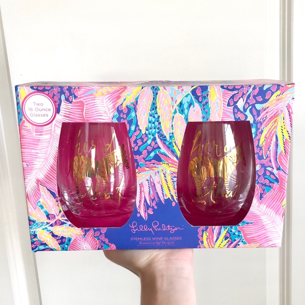 Lilly Pulitzer • NEW stemless wine glasses set